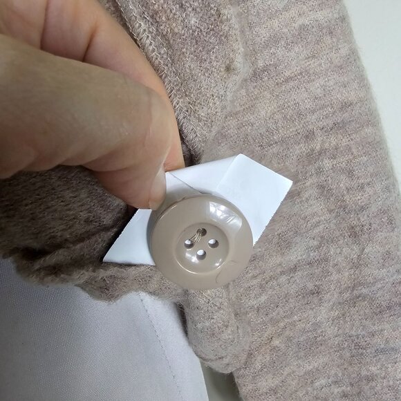 Renuar Boiled Wool Cardigan Sweater M Beige Ruffle Collar Office Minimalist - Picture 10 of 12